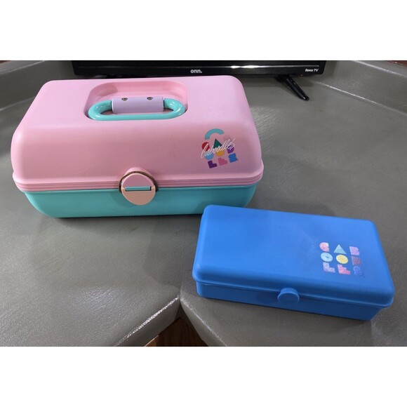 Vintage CABOODLES Qty 2 Makeup Case Tiered with Mirror #2620 Pink Teal Peach - Picture 1 of 14